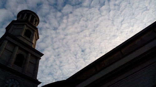 Low angle view of building against cloudy sky