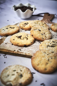 High angle view of cookies on table