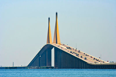 View of bridge over river against clear sky