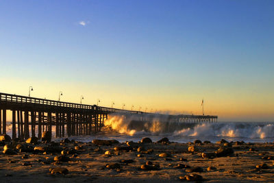 Scenic view of sea against clear sky during sunset