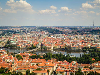 High angle view of townscape against sky