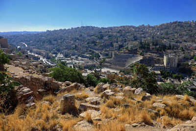 High angle view of townscape against sky