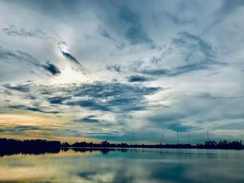 Scenic view of lake against sky during sunset