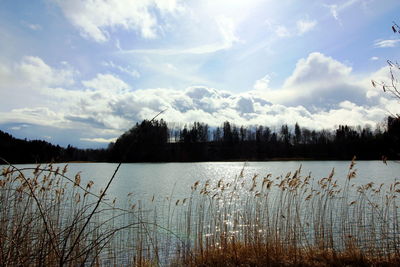 Scenic view of lake against sky