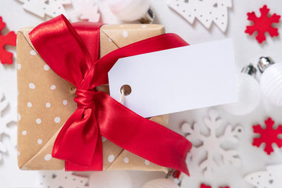 Close-up of christmas decorations on paper