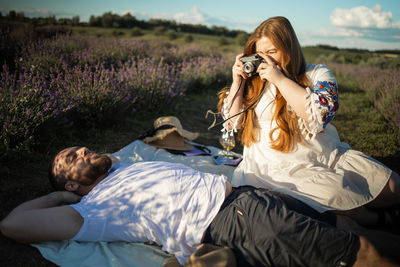 Young couple on picnic