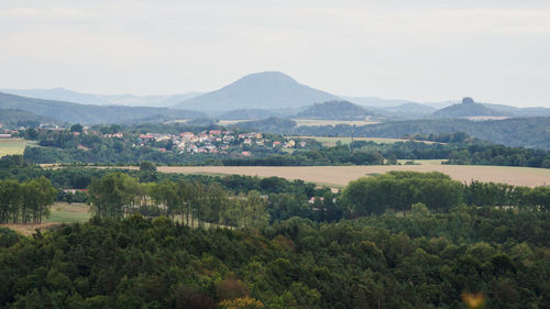 Scenic view of landscape and mountains against sky