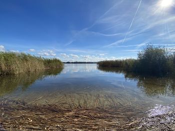 Scenic view of lake against sky