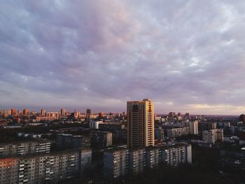 High angle view of buildings against sky in city