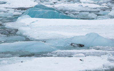 Icebergs melting in lake