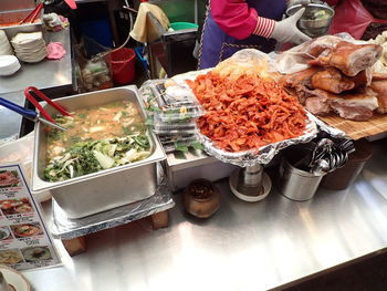 High angle view of food in restaurant