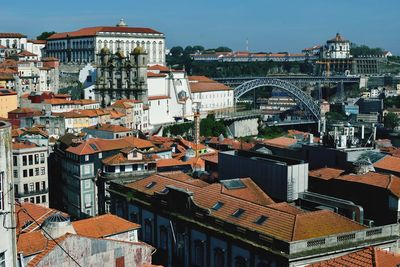 High angle view of buildings in city