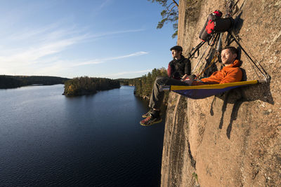 Two hikers resting in portaledge