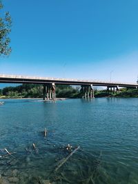 View of bridge over water against blue sky