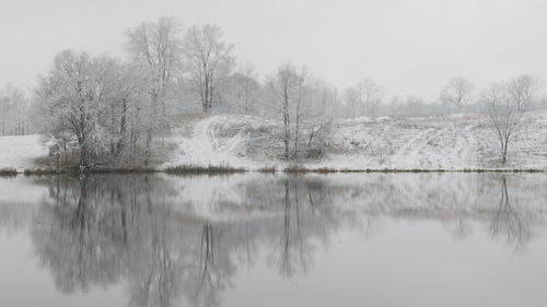 Reflection of trees in lake against sky