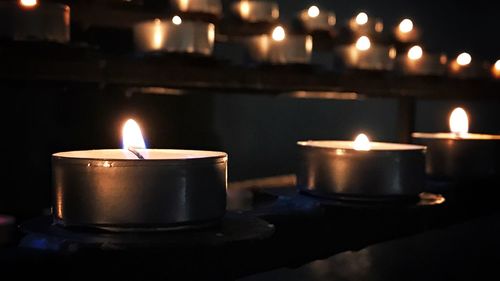 Close-up of tea light candles