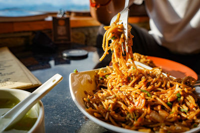 Close-up of food served in plate on table