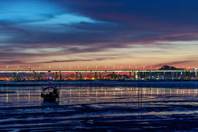 Bridge over river against sky during sunset