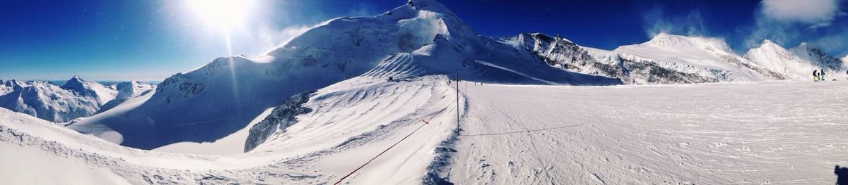 Scenic view of snow covered mountains against sky