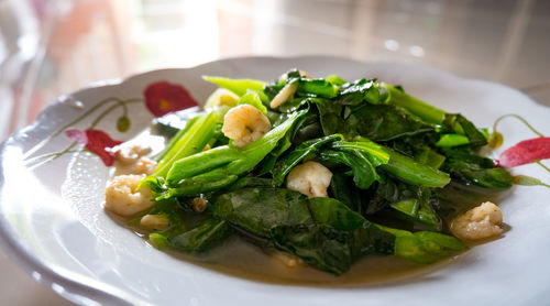 High angle view of food in plate on table