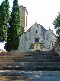 Low angle view of steps against sky