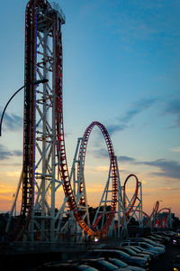 The roller coaster in an amusement park.