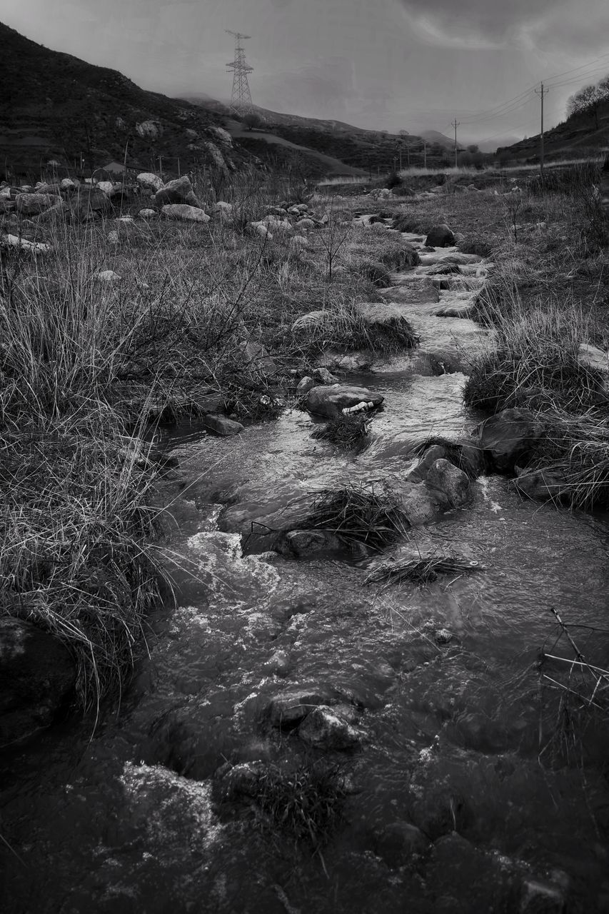 SCENIC VIEW OF WATER FLOWING THROUGH LAND