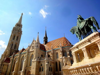 Low angle view of church against blue sky