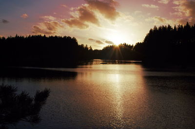 Scenic view of lake against sky during sunset