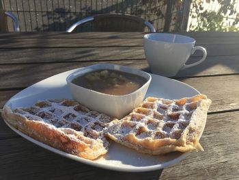 Close-up of coffee served on table