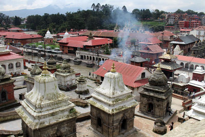 High angle view of buildings in city