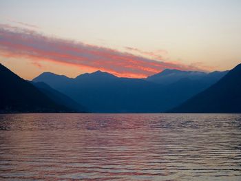 Scenic view of lake against sky during sunset