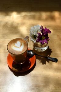 High angle view of coffee on table