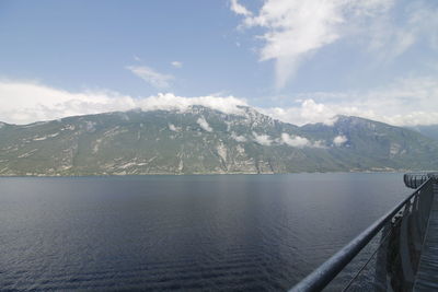 Scenic view of sea and mountains against sky