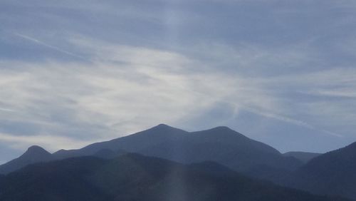 Scenic view of mountains against cloudy sky