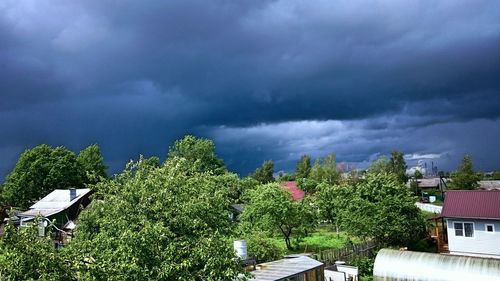 Houses against cloudy sky