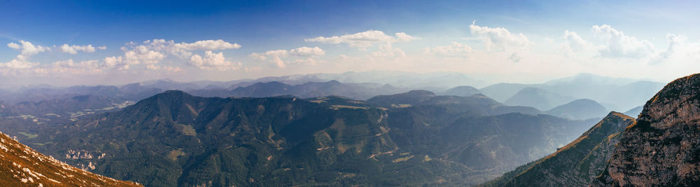 Panoramic view of mountain range against sky