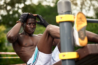 Low angle view of man standing in park