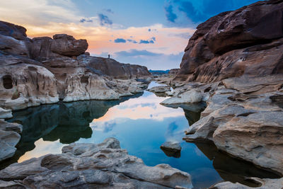 Rocks in water at sunset