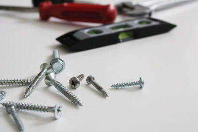 Close-up of equipment on white background