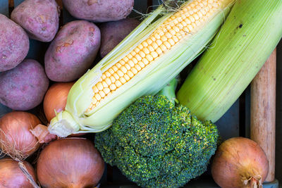 High angle view of vegetables for sale