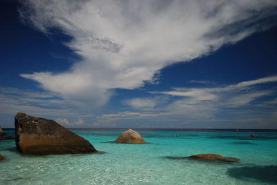 Scenic view of sea against cloudy sky
