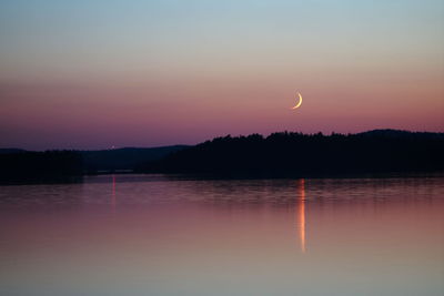 View of calm lake at sunset