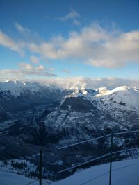 Scenic view of snowcapped mountains against sky