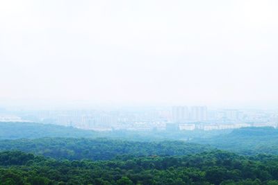 View of cityscape in foggy weather