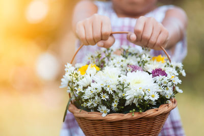 Midsection of girl holding flower basket