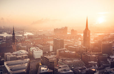 High angle view of buildings in city