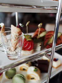 Close-up of desserts served on cakestand