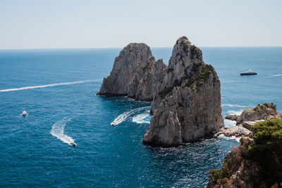 Landscape pictures of rock formations near capri island in italy