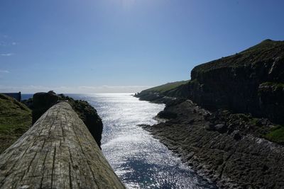 Scenic view of sea against blue sky